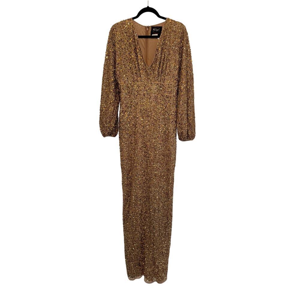 Mac Duggal 10791 Bronze Sequin Long Sleeve Gown Size 12 NWT Formal Prom Bishop - Picture 3 of 12